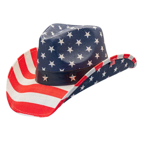 Elegant straw sun hat for women with large brim and stylish band for chic look -California Hat Company - American Flag Cowboy Hat