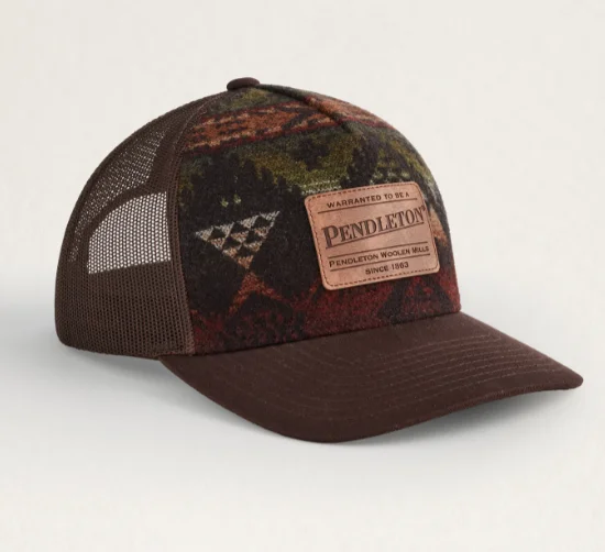 Modern cowboy hats for men with leather band accents for contemporary western looks -Pendleton Wool Trucker Hat-Nehalem Brown