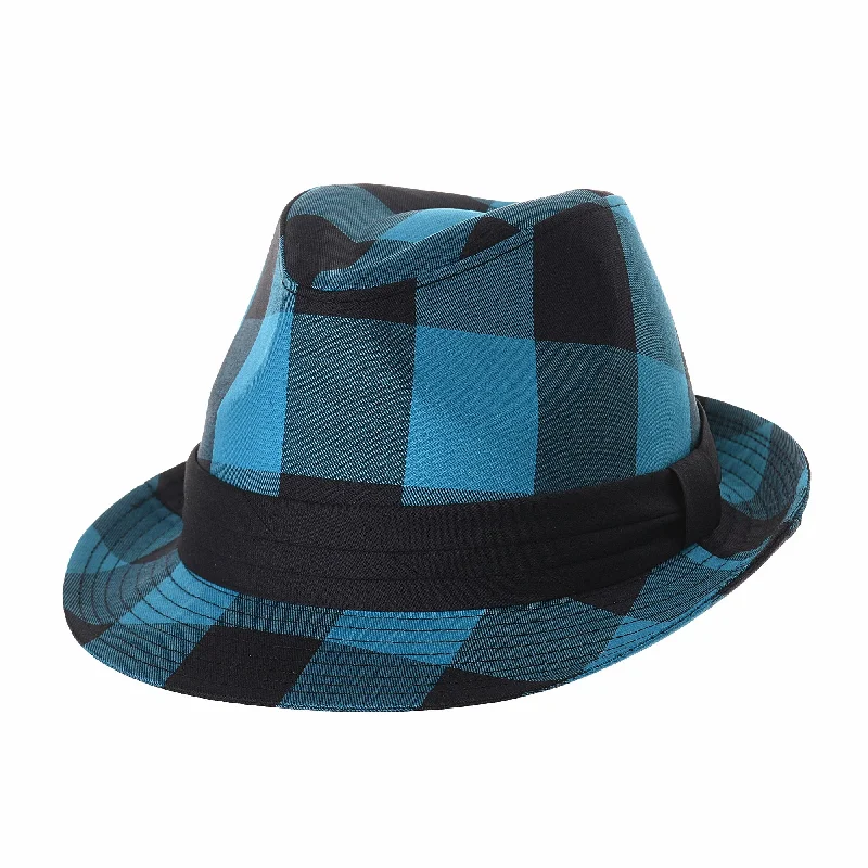 Stylish fedora hats for women with leather bands for chic appeal -Fedora Hat Gingham Plaid Check Pattern Cotton Hat DW6681