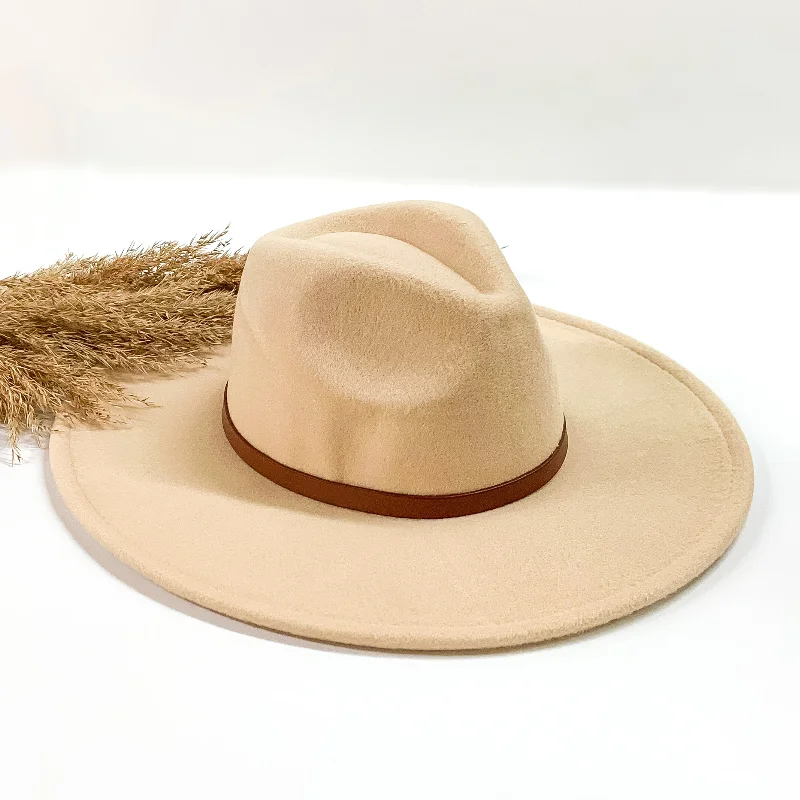 Lightweight wool felt hat for travel ease -New In Town Rancher Faux Felt Hat with Brown Hat Band in Ivory