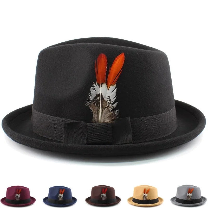 Elegant felt hat with classic shape design -Wesley Feathers Wool Trilby Hat