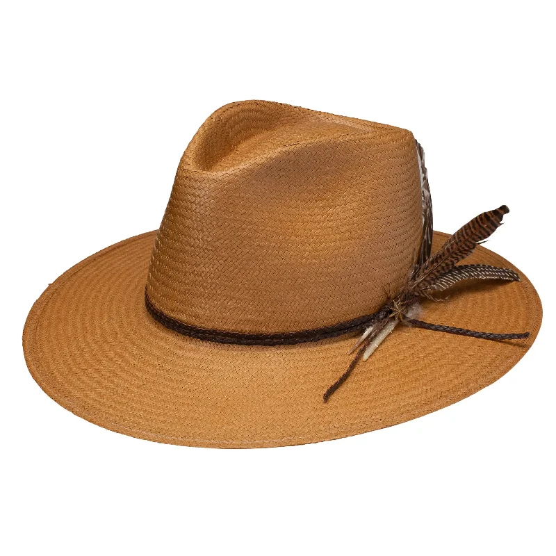 Designer fedora hats for men with stylish feather details for added flair -Stetson Juno Wide Brim Shantung Straw Fedora