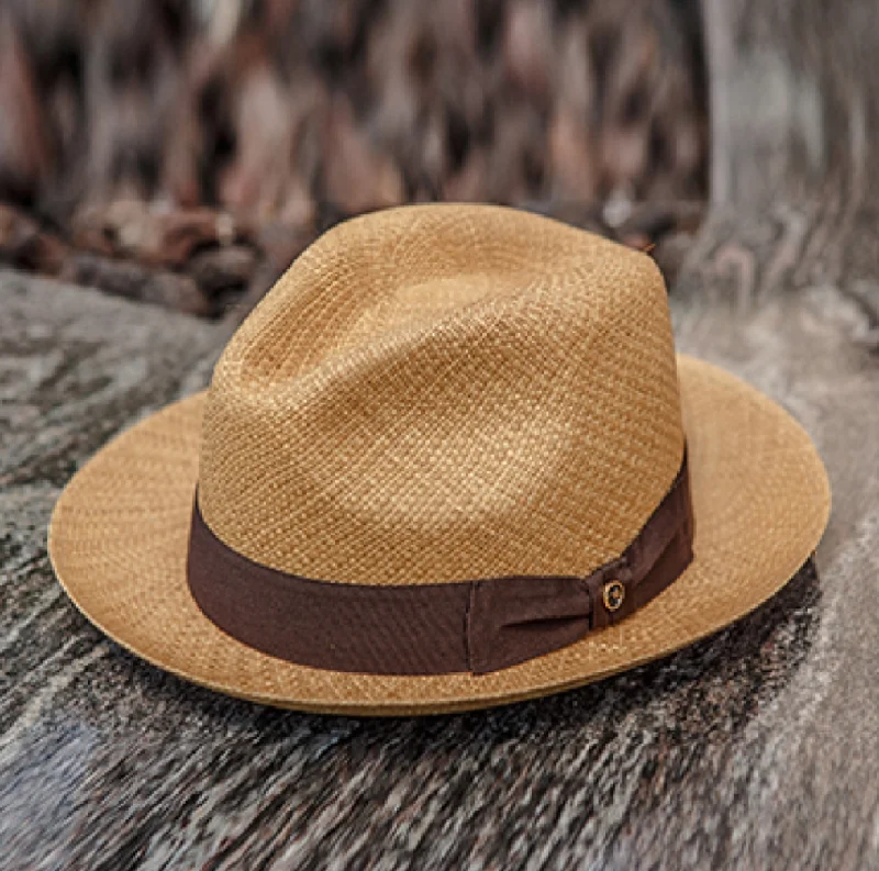 Natural straw sun hat for men with breathable design for hot weather -Austral Hats - Light Brown Panama Hat with Brown Bow Band