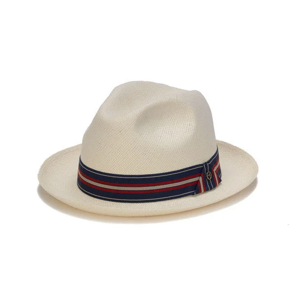 Lightweight woven straw hat for women with comfortable and airy design -Austral Hats - White Panama Hat with Red, White and Blue Band