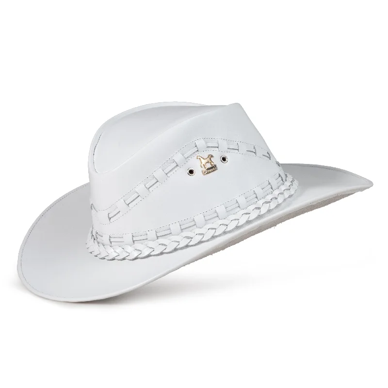 Custom cowboy hats for men with personalized band and initials for uniqueness -Brunello's Western Leather Hat in White