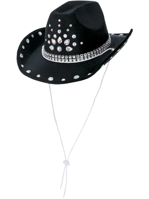 Premium wool cowboy hats for men with sleek finishes and durable construction -Black Rhinestone Cowboy Hat