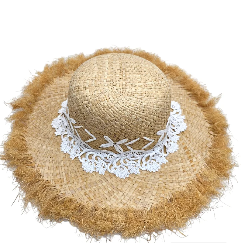 Warm felt hat with plush interior lining -Sun Protection Hat- Foldable Soft Straw Fringe (Desert Rose)