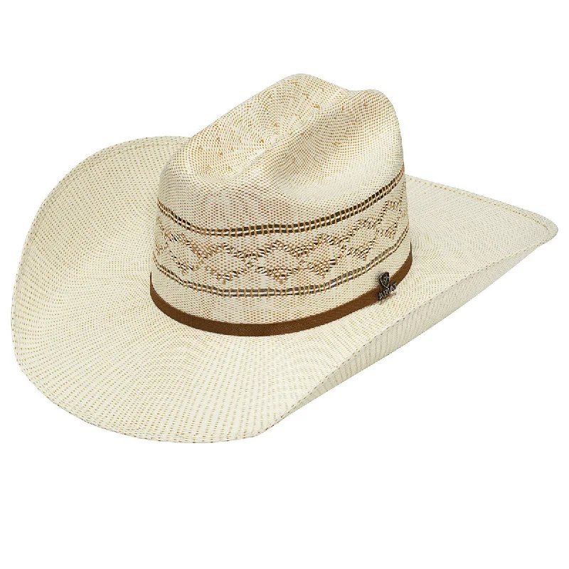 Classic straw sun hat for women with wide brim and stylish accent -Ariat Diamond Weave Hat