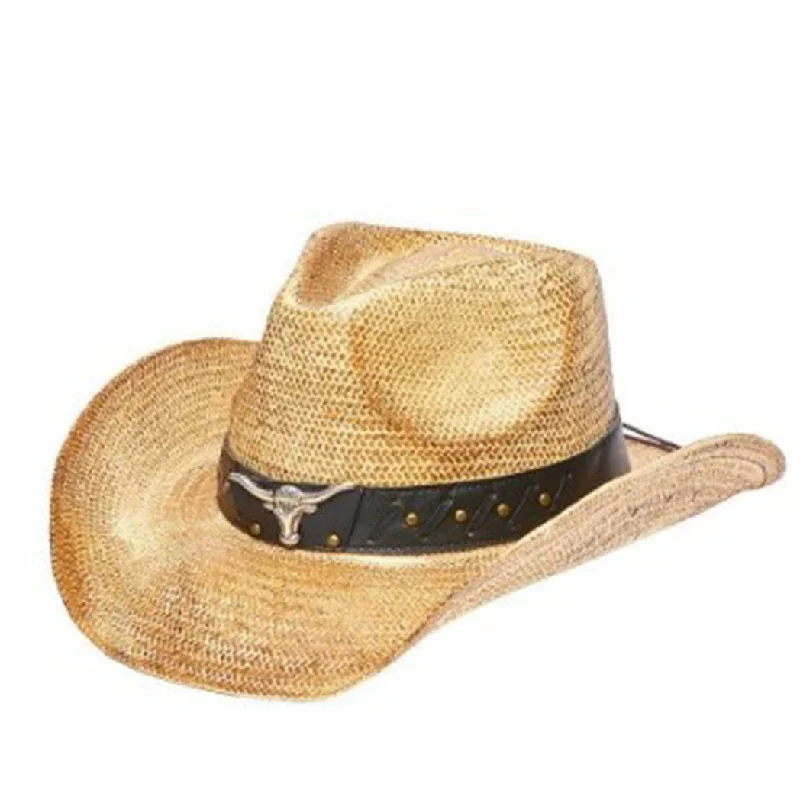 Casual straw bucket hat for women with comfortable design for all-day wear -Toyo Straw Hat w/ Longhorn