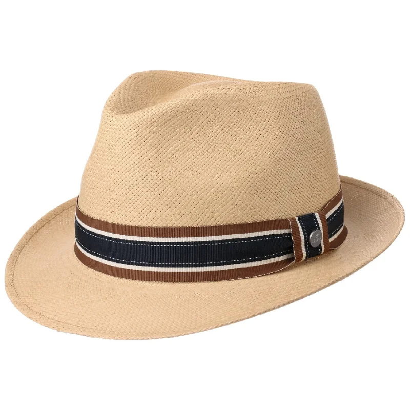 Durable straw hat for men with wide brim for outdoor adventures and protection -Laferty Trilby Panama Hat by Lierys