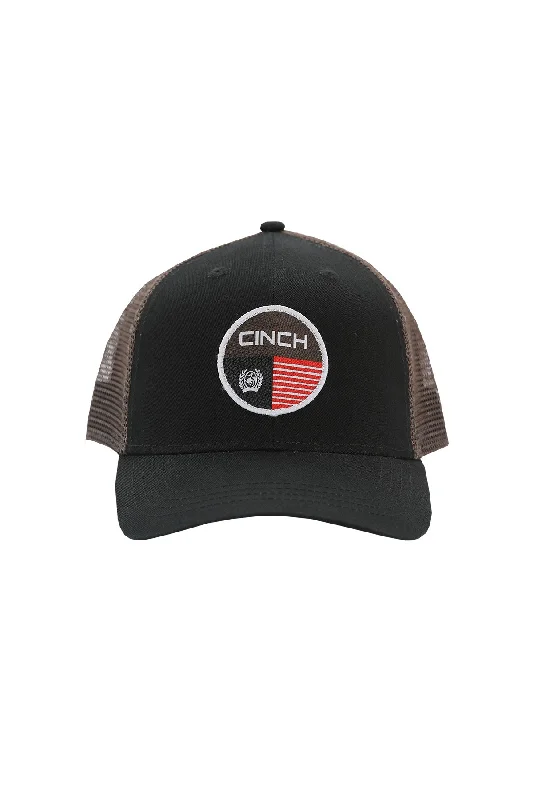 Affordable cowboy hats for men with quality felt construction and basic designs -Cinch Trucker Ball Cap Black with Logo