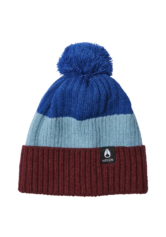 Minimal snapback cap for clean urban style -Schrader Pom Beanie - Dark Cherry / Blue