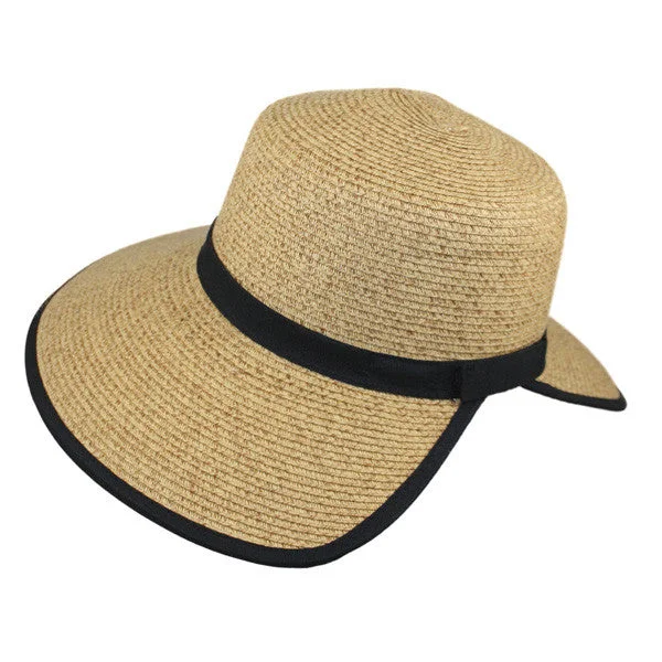 Elegant straw hat for women with decorative ribbon and fashionable touch -Jeanne Simmons - Cut Brim Visor