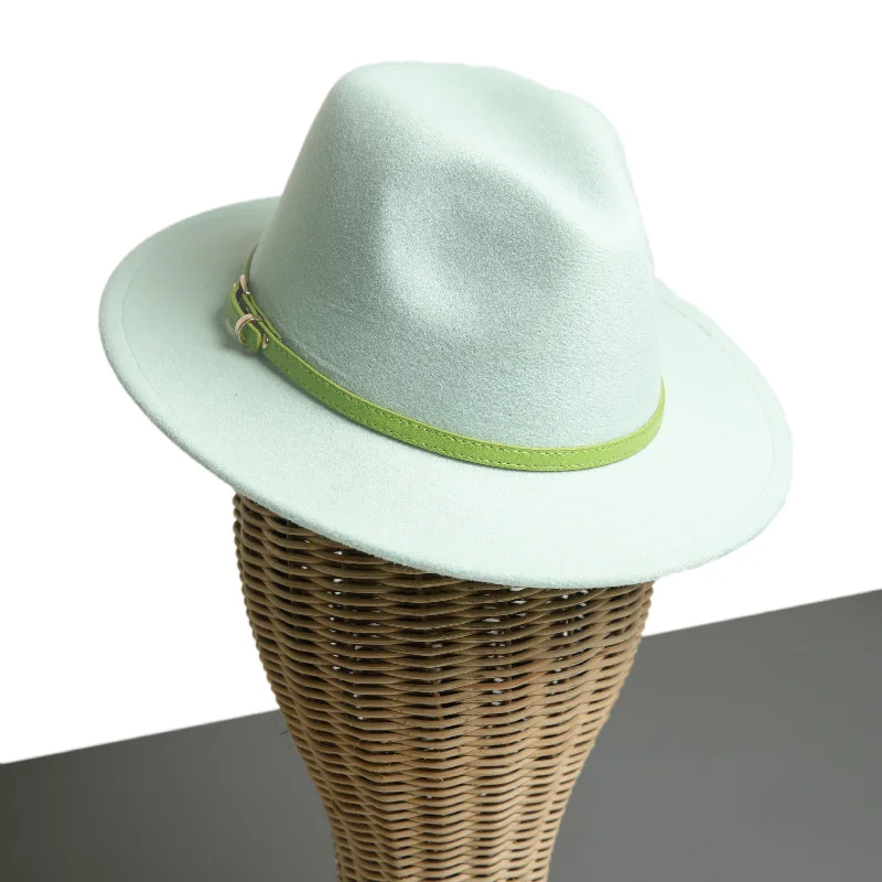 Fedora hats for women with oversized, wide brims for a bold and dramatic style -Chokore Fedora Hat with Green PU Leather Belt (Light Green)