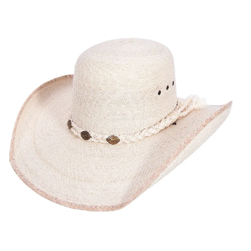 Comfortable straw cowboy hats for women with adjustable bands for flexible sizing -Open Crown Palm Leaf Cowboy Hat