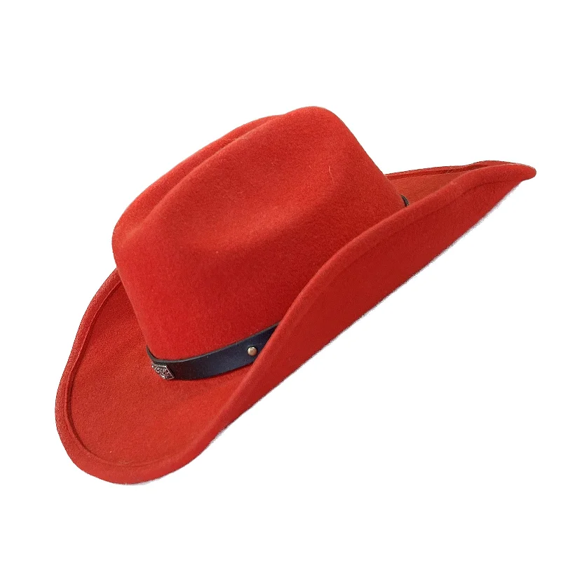 Warm felt hat with plush interior lining -Kid's Red Soft 100% Wool Felt Western Hat