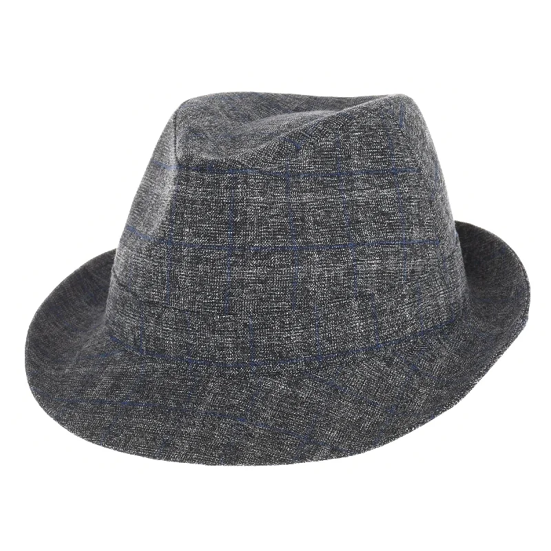 Wide-brim fedora hats for men with bold designs for a statement look -Banded Rayon Fedora Hat Glen Plaid Check Pttern DW6366