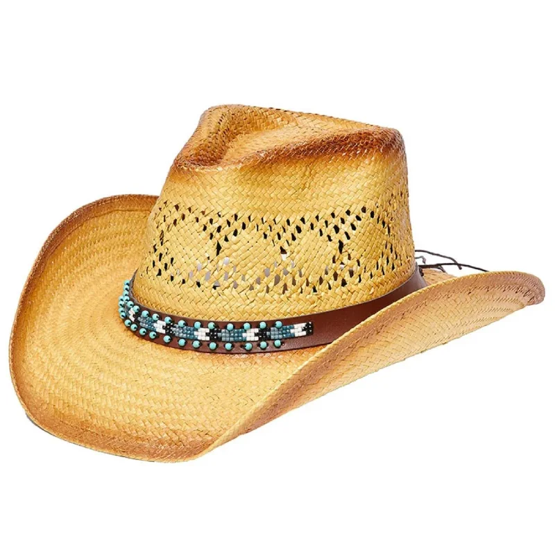 Casual straw cap for women with minimalist design and chic, effortless style -California Hat Co. Toyo Straw Beaded Hat