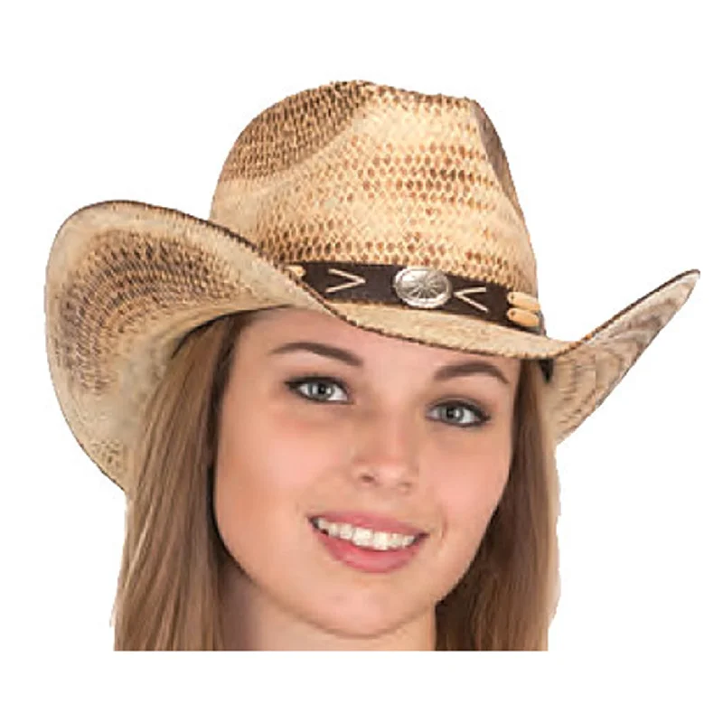 Personalized straw hat for men with custom logo or engraving for a unique gift -Jacobson Antique Brown Toyo Cowboy Hat