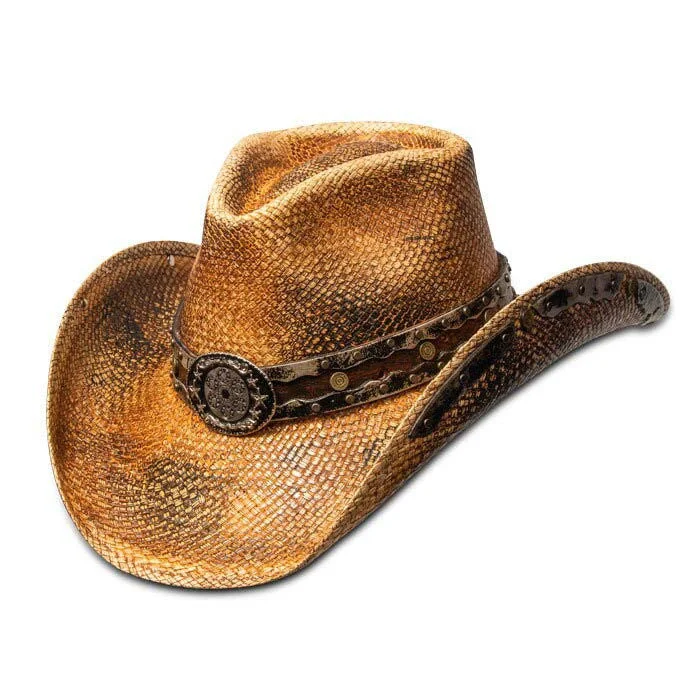 Adjustable straw beach hat for women with custom fit for comfort and sun protection -Stampede Hats - "Bullets" Genuine Panama Straw Cowboy Hat