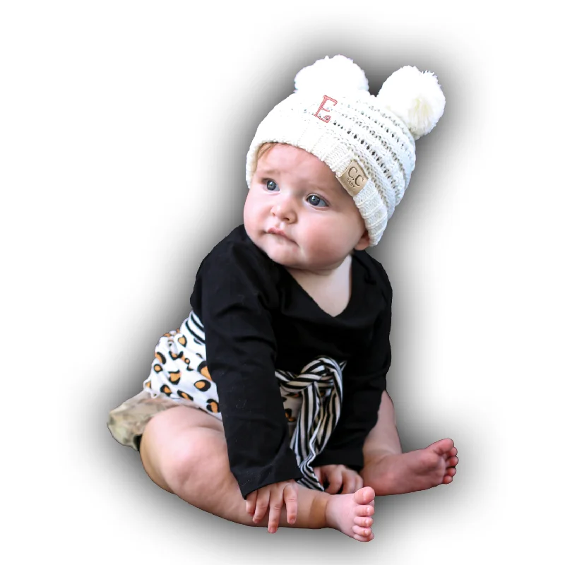 Adjustable snapback cap for easy fit tweaks -BJ-IN-BABY Initial Pom Pom Beanie Ivory