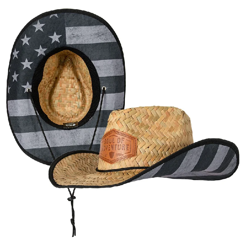 Casual straw bucket hat for men with laid-back look for summer wear -Cowboy Straw Hat | Blackout American Flag