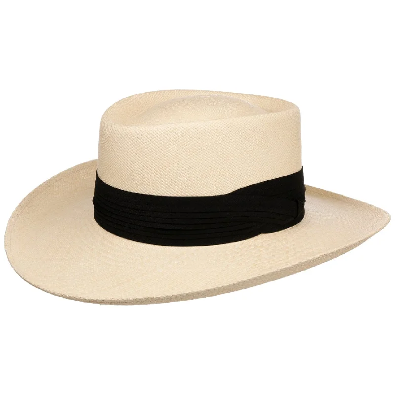 Timeless straw hat for women with delicate pattern and feminine design -Classic Gambler Panama Hat by Lierys