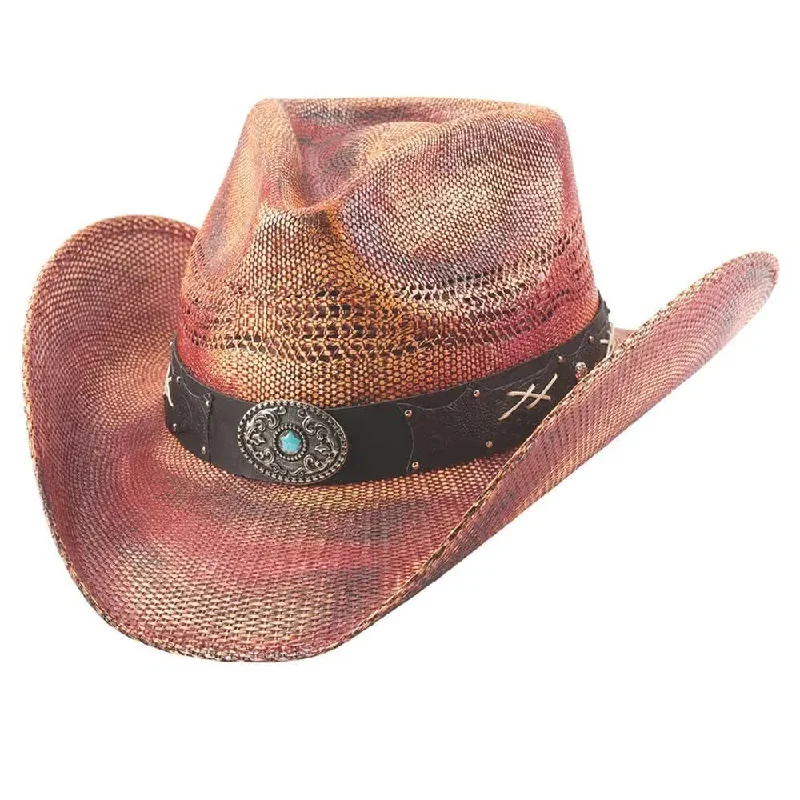 Retro cowboy hats with plaid fabric bands for a fashionable country-inspired design -Bullhide Only Me - Bangora Straw Cowgirl Hat