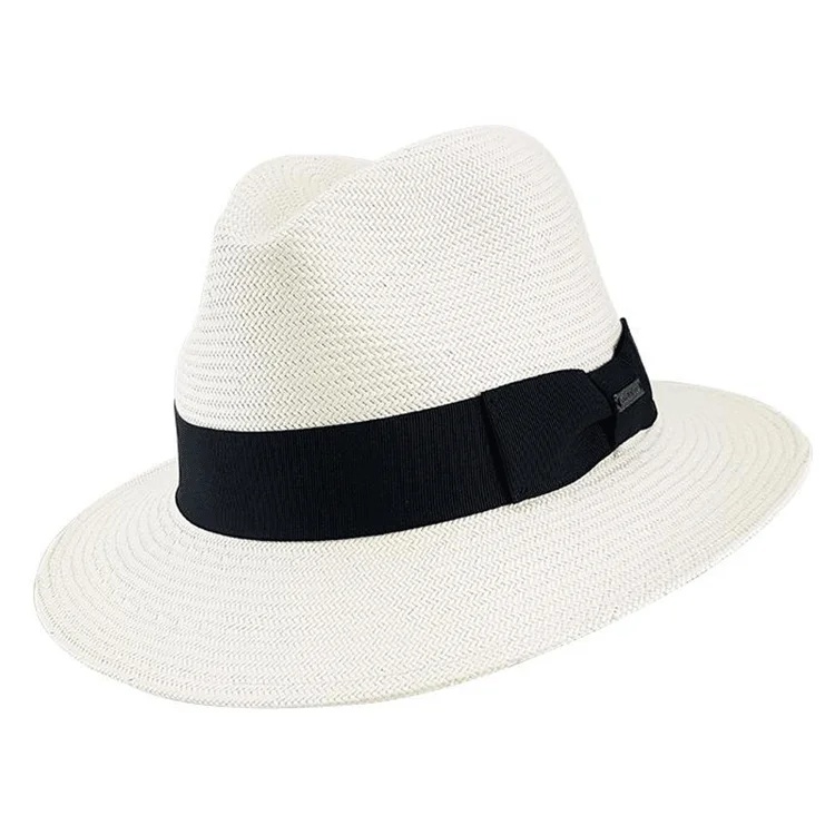 Elegant straw fedora hats for women with colorful bands for summer flair -Stanton Safari Panama - Ivory