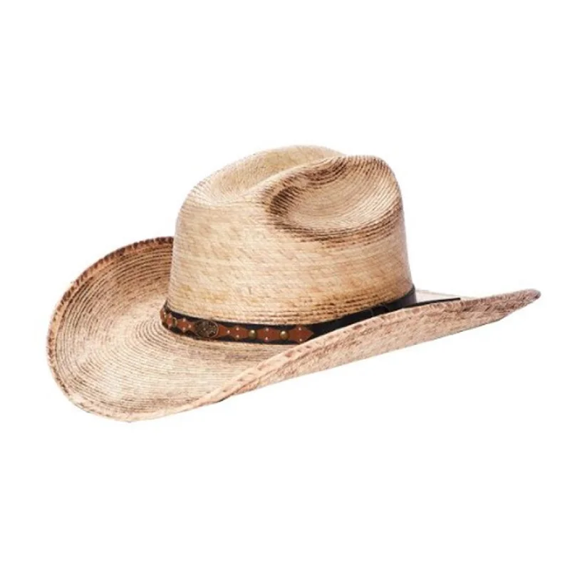 Fun straw sun hat for women with floral accents and playful design -Palm Leaf Western Hat