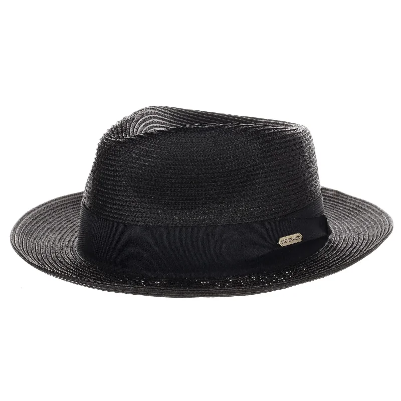 Elegant straw fedora hats for women with intricate band designs for added charm -Steven Land Jordan Pinch Front Polybraid Straw Fedora