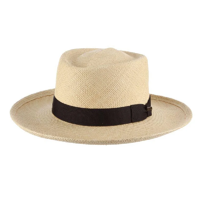 Light brown straw sun hat for women with delicate design and bohemian style -Scala - Grade 3 Panama Gambler Hat