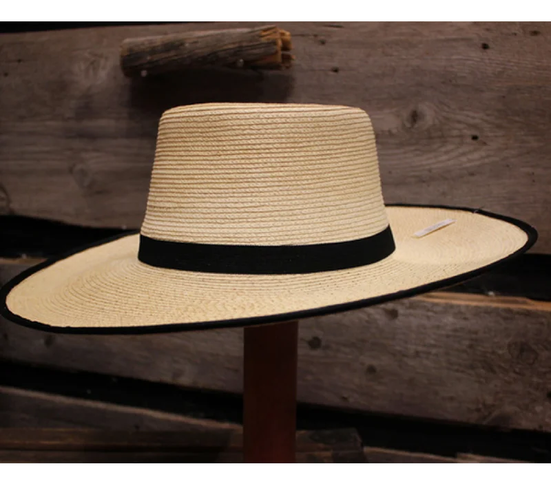 Natural straw sun hat for men with breathable design for hot weather -Sunbody Telescope Crown Palm Leaf - Black Trim