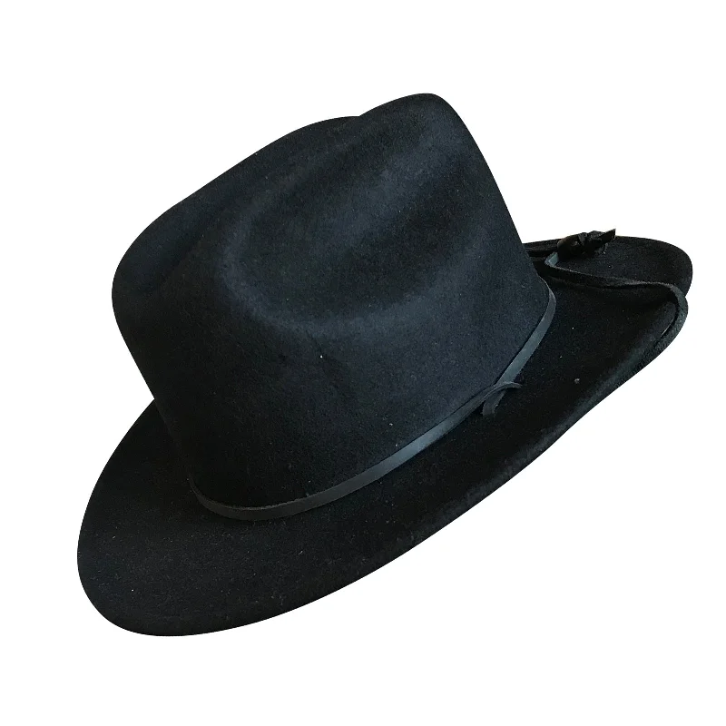 Handmade wool felt hat for artisan appeal -Kid's Black Felt Western Cowboy Hat with Chin Strap