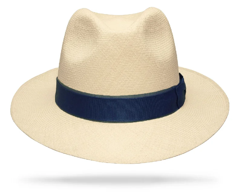 Chic straw bucket hat for women with floral accents for trendy summer look -Montecristi Havana Double Band - Blue