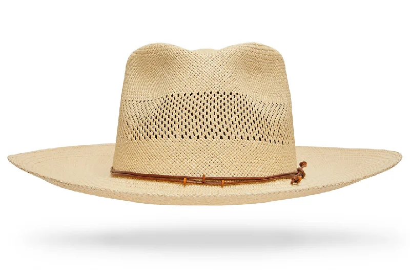 Light brown straw sun hat for women with delicate design and bohemian style -Pueblo