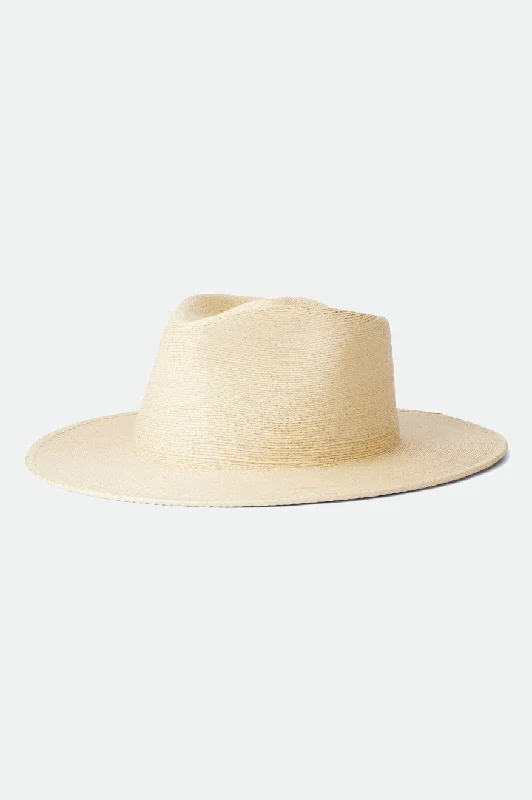 Wide-brim straw sun hat for women with UV protection for beach days -Marcos Fedora Limited - Natural