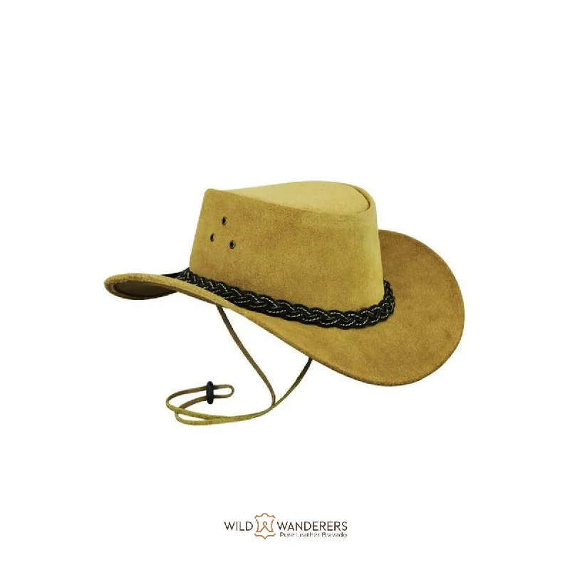 Comfortable cowboy hats for men with sweat-wicking materials for long-wear comfort -Outback Wanderer Tan Suede Cowboy Hat