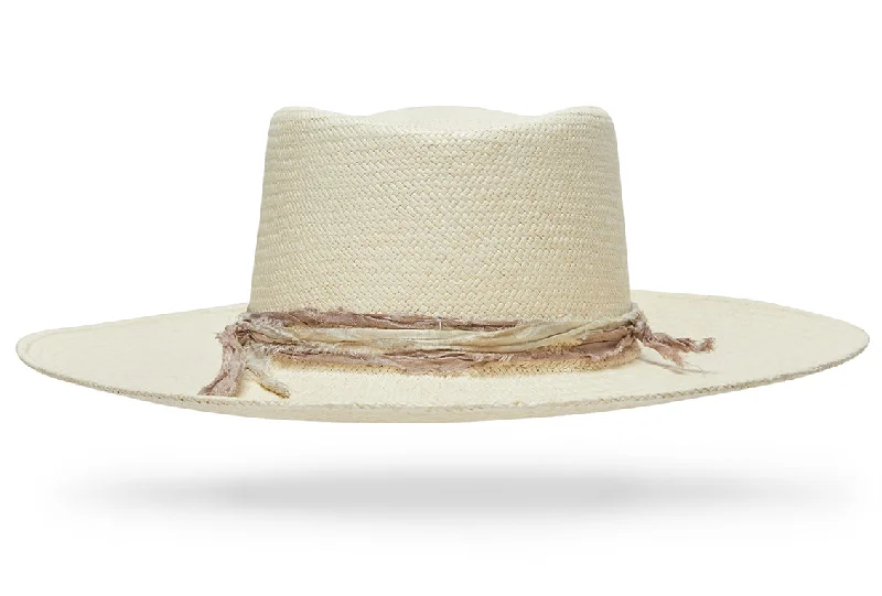 Elegant straw hat for women with decorative ribbon and fashionable touch -Dune - Pure White