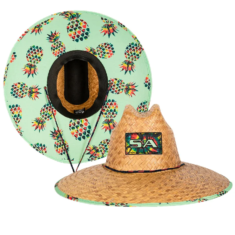 Fashionable straw hat for women with oversized brim for added shade -Palms Under Brim Straw Hat | Rasta Pineapple