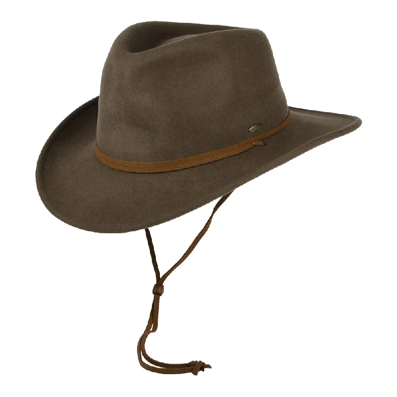 Authentic cowboy hats with metal buckles for men with rugged western flair -Scala Hats Crushable Water Repellent Wool Felt Outback Hat with Earflaps - Khaki