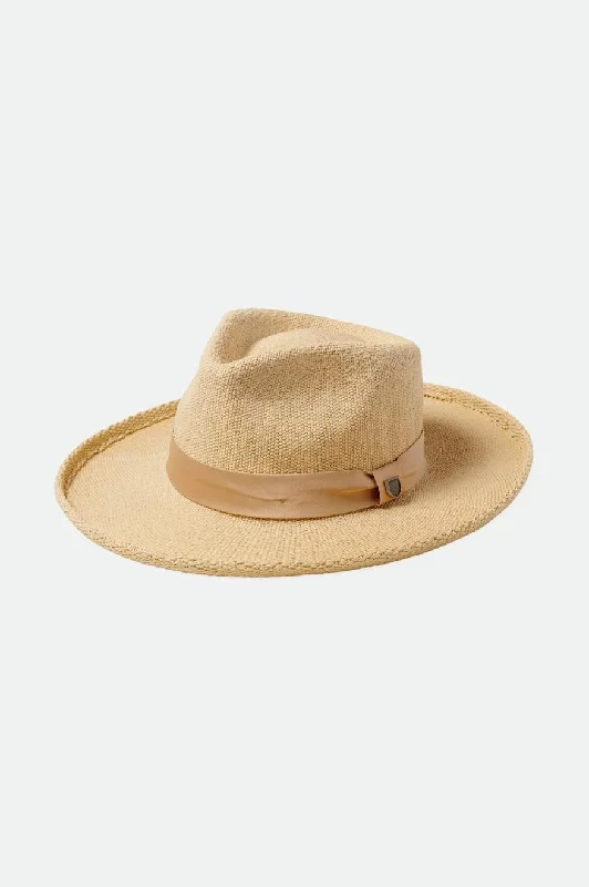 Trendy straw Panama hat for women with decorative ribbon and casual style -Victoria Straw Fedora - Natural/Oat Milk