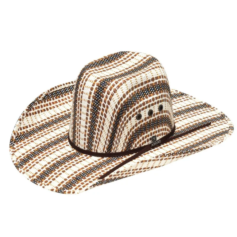 Stylish straw bucket hat for women with casual design and relaxed fit -Ariat Brown, Black and Ivory Straw Hat