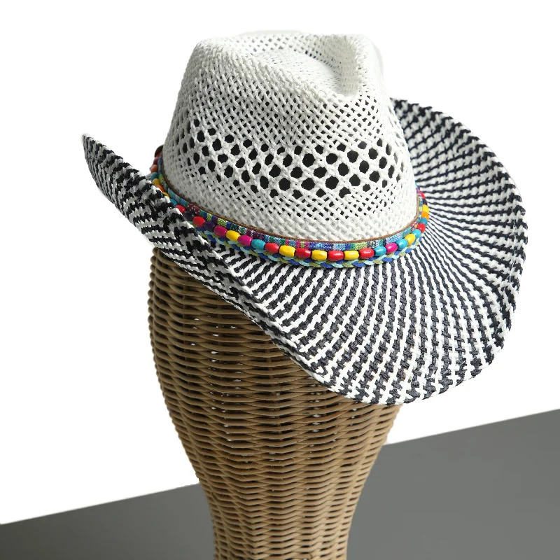 Luxury cowboy hats for men with premium materials and fine craftsmanship for lasting wear -Chokore Handcrafted Straw Cowboy Hat (Black & White)