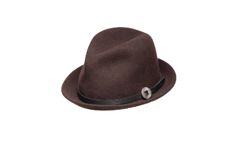 Bold wool felt hat for standout style -VIV SHORT BRIM FEDORA HAT - VICUNA