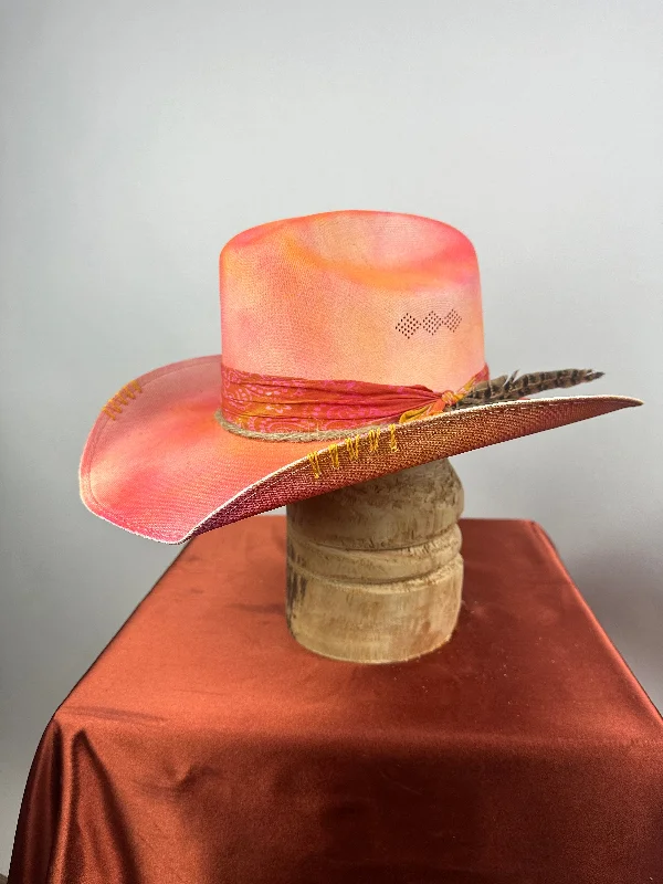 Durable straw cowboy hat for men with rugged look and sun protection -Pink Multi Straw Western