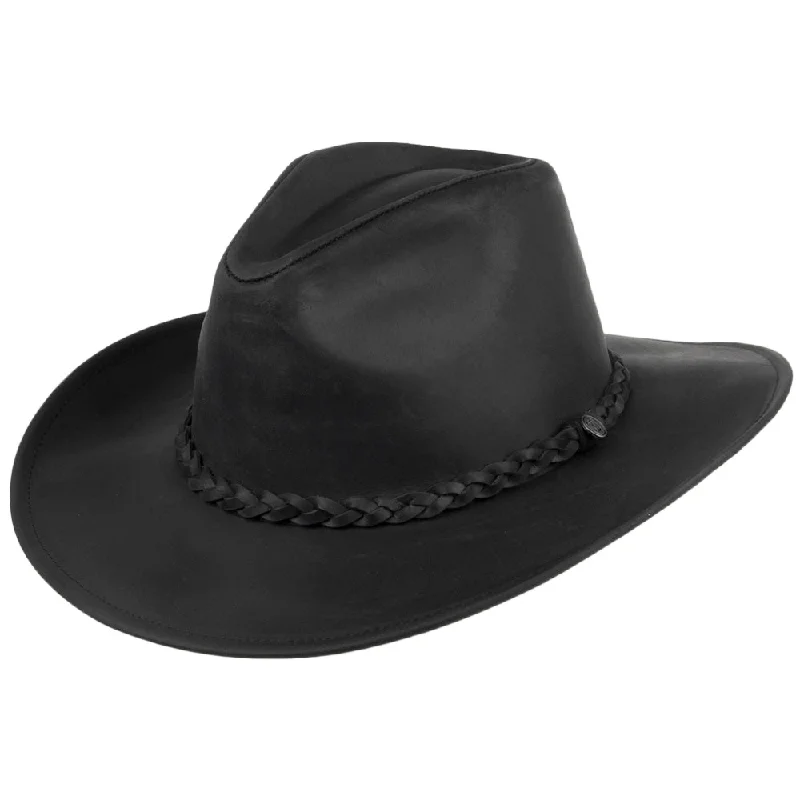 Traditional felt cowboy hats with satin ribbons for men with a classic look -Jaxon & James Buffalo Leather Cowboy Hat - Black