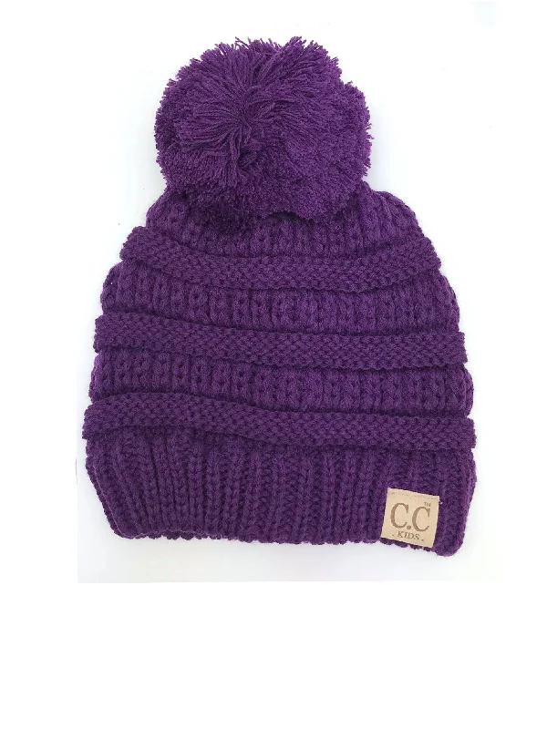 Classic navy cap for timeless wardrobe staple -YJ-847 POM Dark Purple Kid Beanie