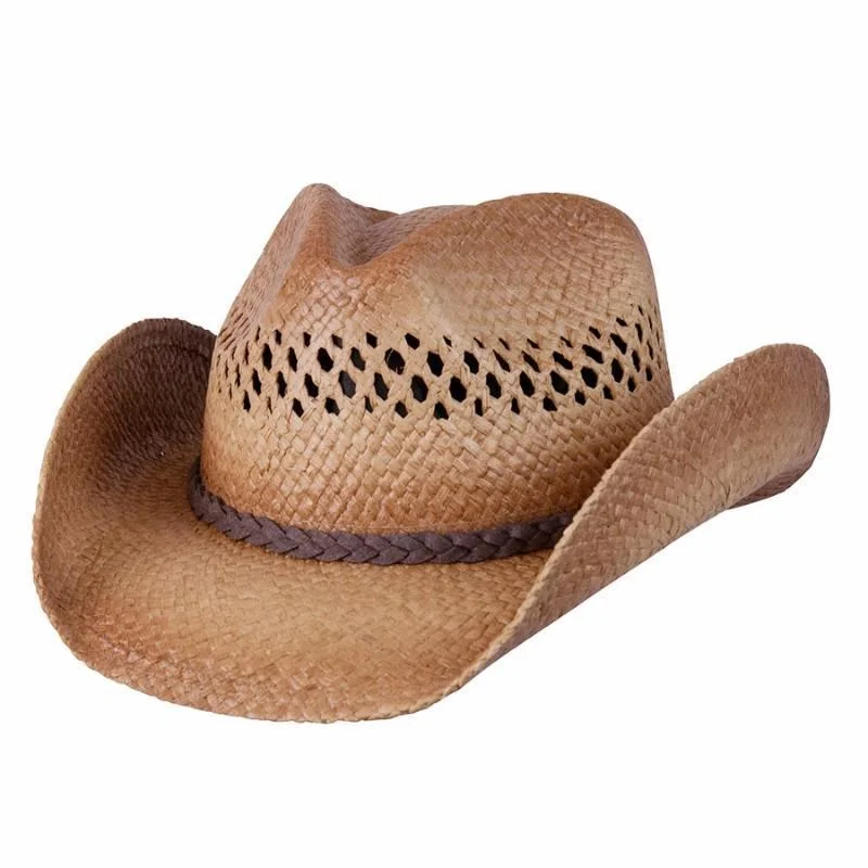 Traditional felt cowboy hats with decorative stitching for men with old-west charm -Tex Western Straw Shapeable Cowboy Hat