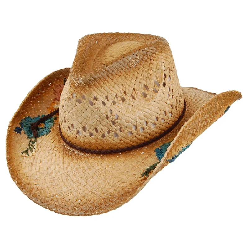 Soft wool cowboy hats for women with soft finishes for comfort and style -Scala Hats San Minata Raffia Cowboy Hat - Natural